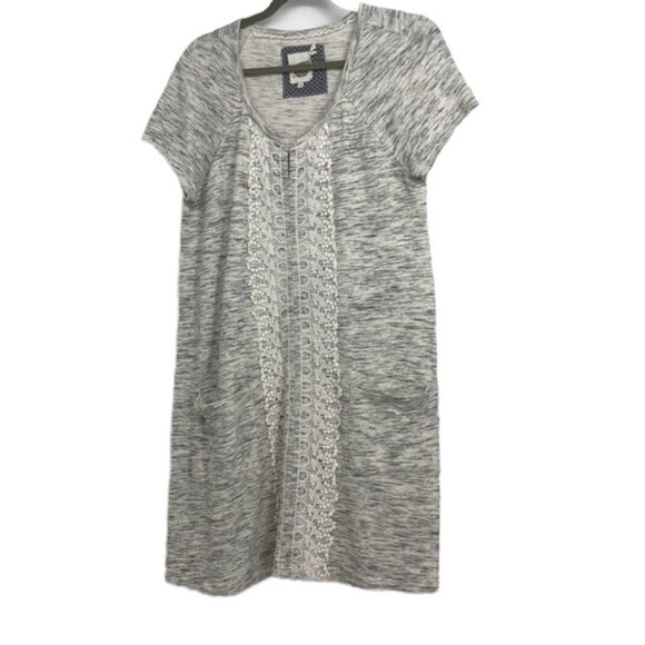 Anthropologie Lilka Heathered grey t-shirt  dress midline crochet detail pockets - Picture 3 of 16